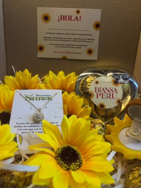 🎁 Caja Mágica de Girasoles: Collar + Anillo + Chocolates🌻🎁
