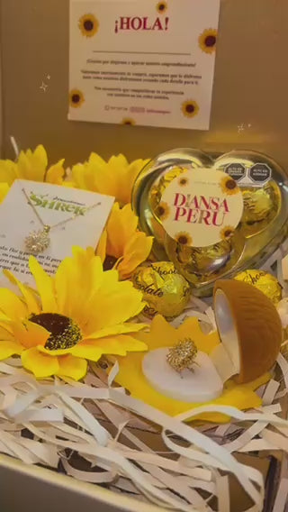 🎁 Caja Mágica de Girasoles: Collar + Anillo + Chocolates🌻🎁