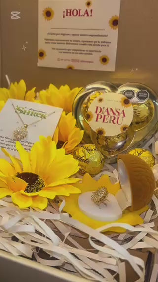 🎁 Caja Mágica de Girasoles: Collar + Anillo + Chocolates🌻🎁